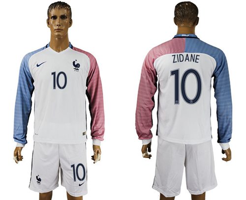 France #10 Zidane Away Long Sleeves Soccer Country Jersey